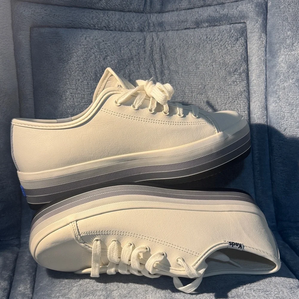 Keds Platform Sneakers in Cream with Black and Gray Trim
